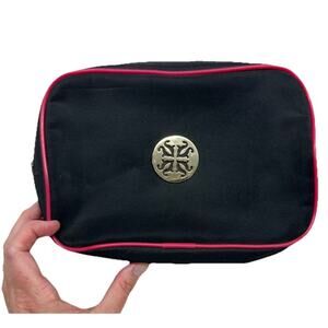 Rustic Cuff Large Cosmetic Bag Storage Travel Black Red Trim Gold Logo